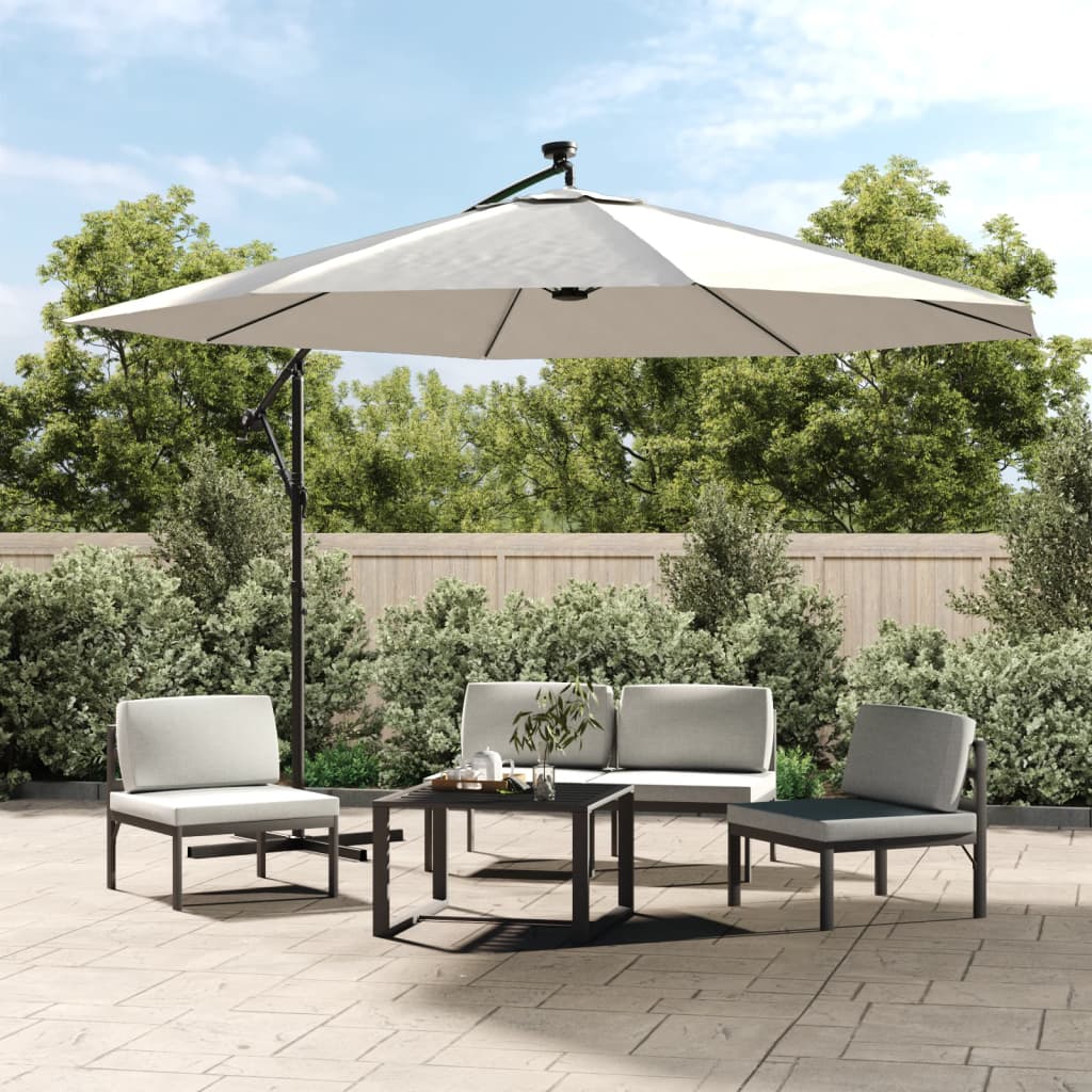 Vidaxl -schwimmendes Parasol mit LED -Beleuchtung und Metallstast 350 cm Sand