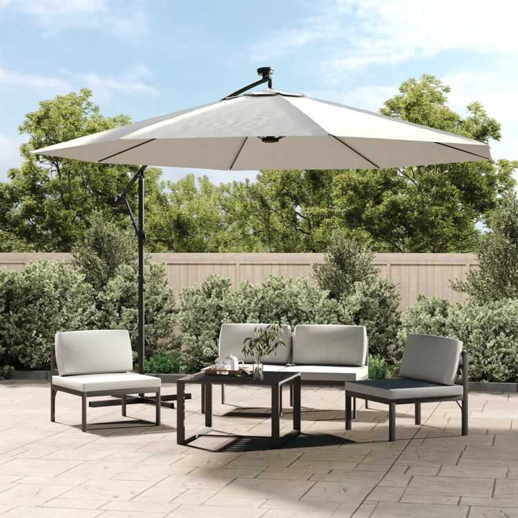 Vidaxl -schwimmendes Parasol mit LED -Beleuchtung und Metallstast 350 cm Sand