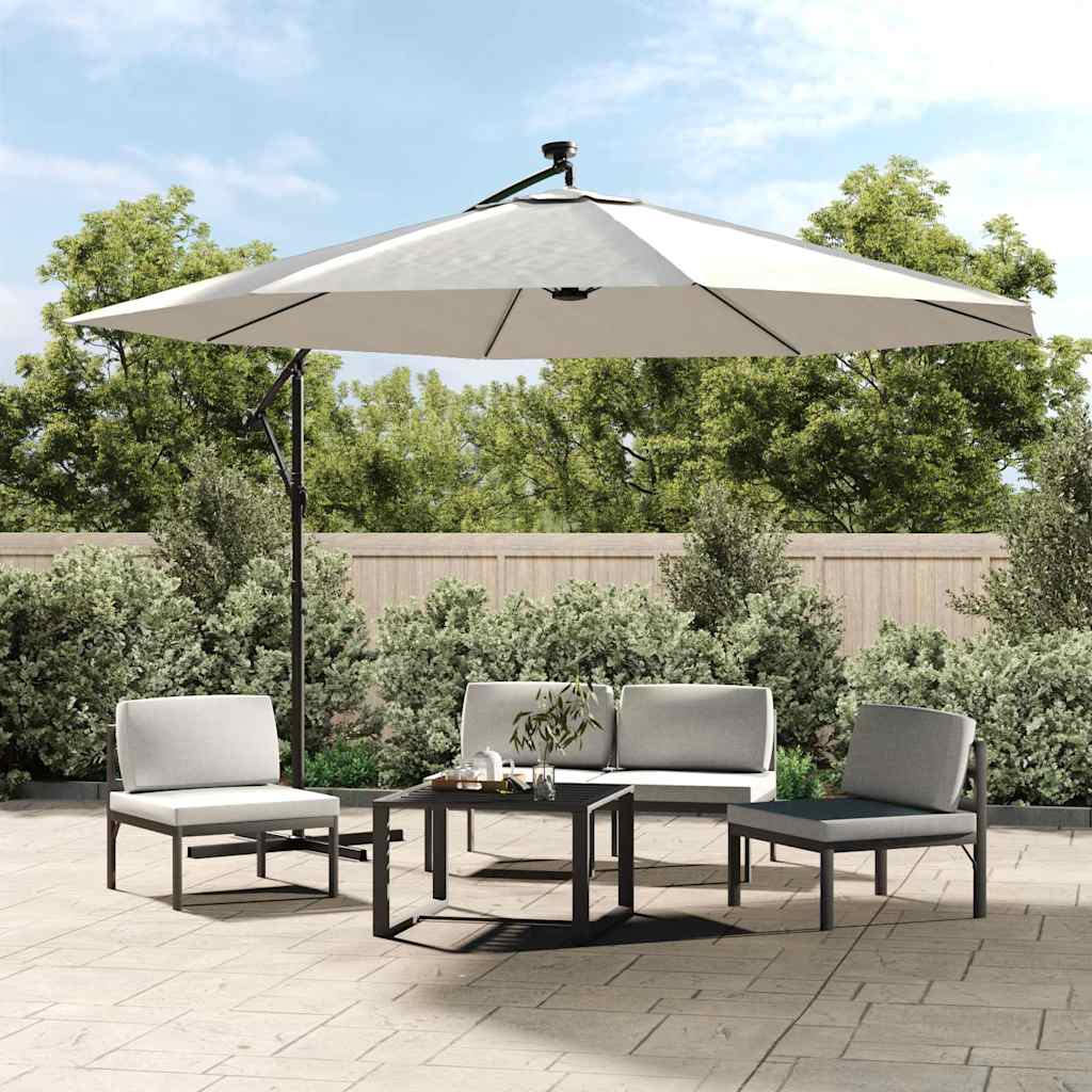 Vidaxl -schwimmendes Parasol mit LED -Beleuchtung und Metallstast 350 cm Sand
