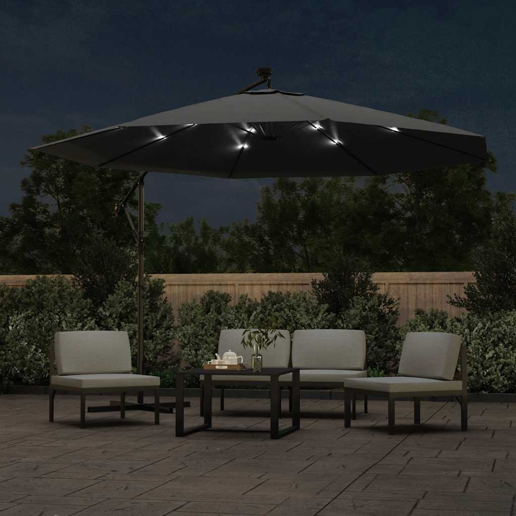 Vidaxl -schwimmender Parasol mit LED -Beleuchtung Metallpol 350 cm Anthrazit