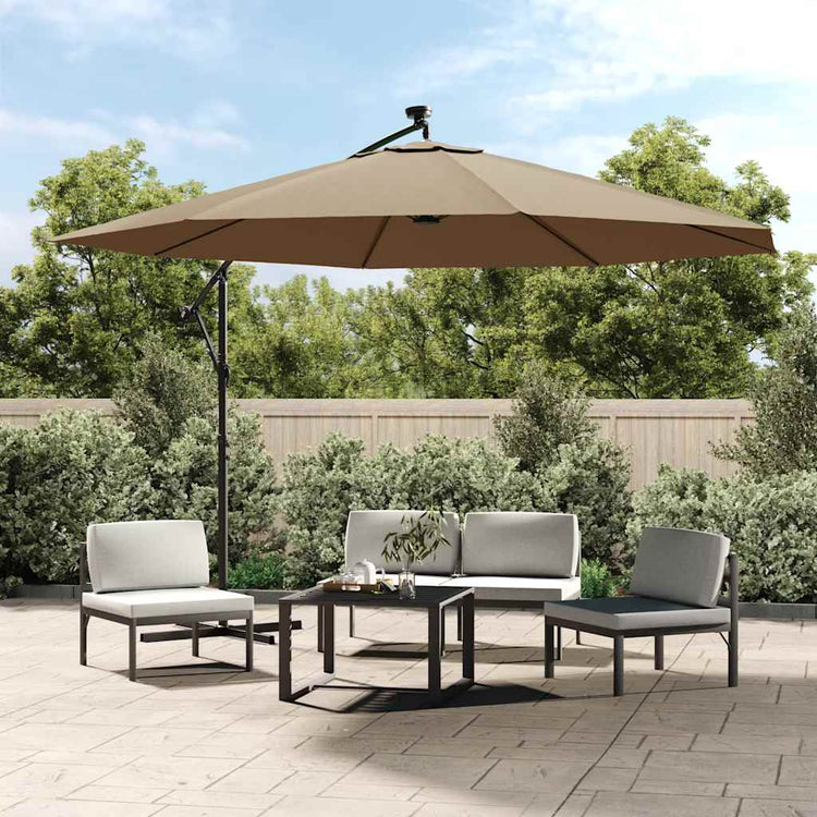 Vidaxl -schwimmendes Parasol mit LED -Beleuchtung und Metallpol 350 cm Taupe