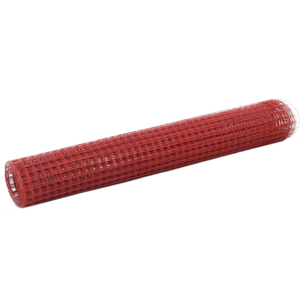Vidaxx Hühnerdraht 25x1 m Stahl mit PVC-Beschichtung rot