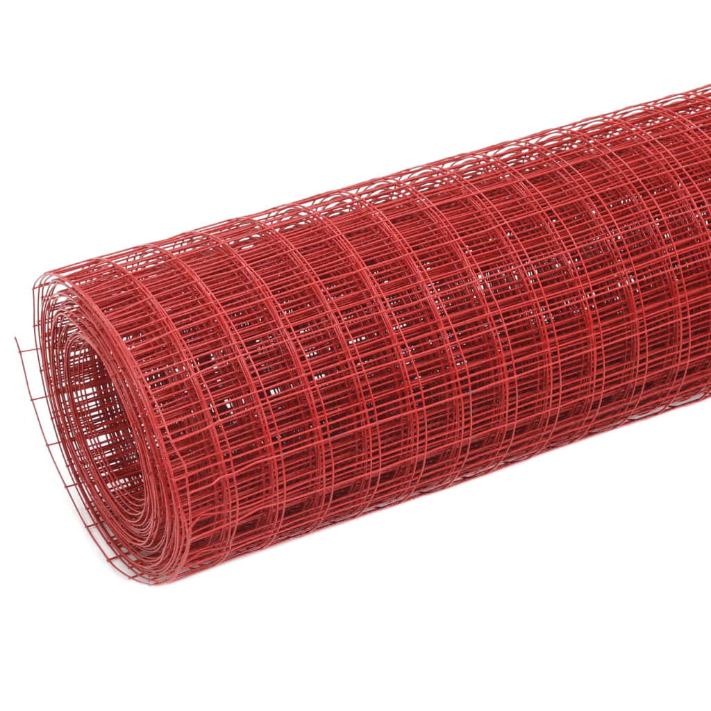 Vidaxx Hühnerdraht 25x1 m Stahl mit PVC-Beschichtung rot