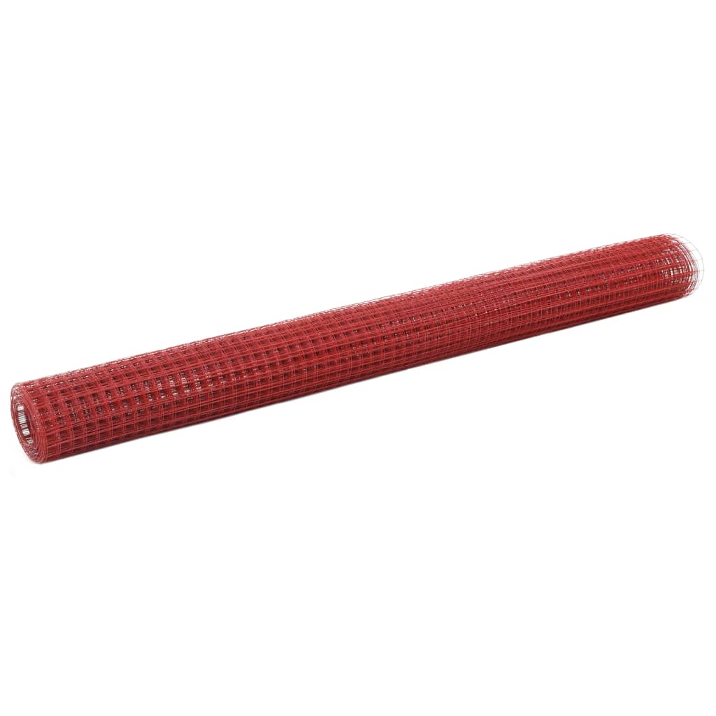 Vidaxl -Hühnerdraht 10x1,5 m Stahl mit PVC -Beschichtung rot