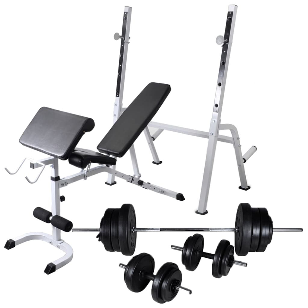 VIDAXL -Trainingsbank mit Gewichtsregal und Hantel 60,5 kg