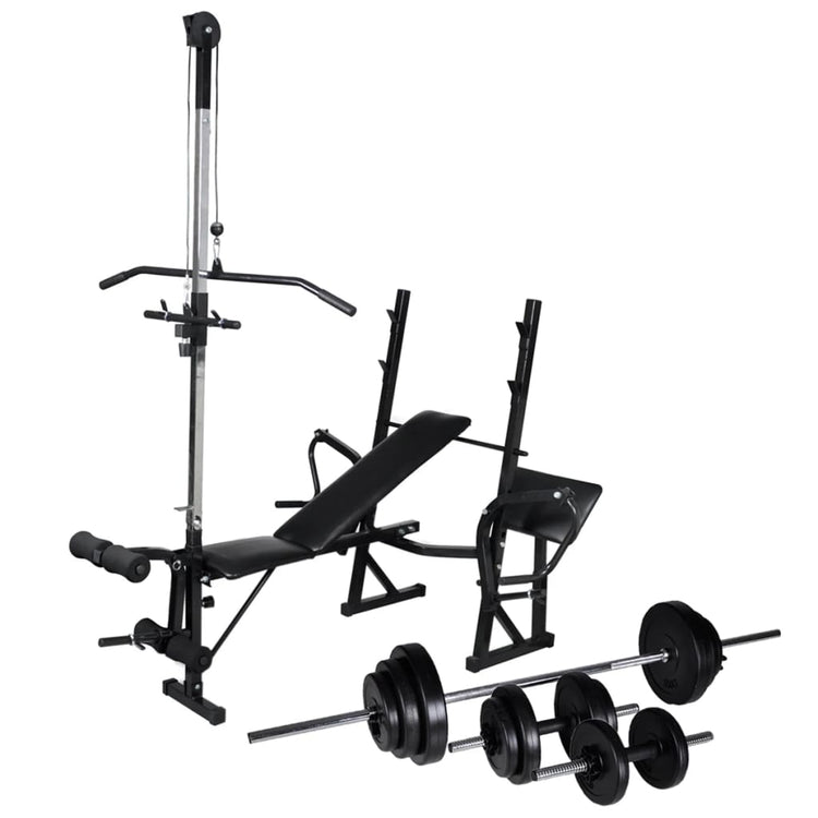 VIDAXL -Trainingsbank mit Gewichtsregal und Hantel 30,5 kg Set