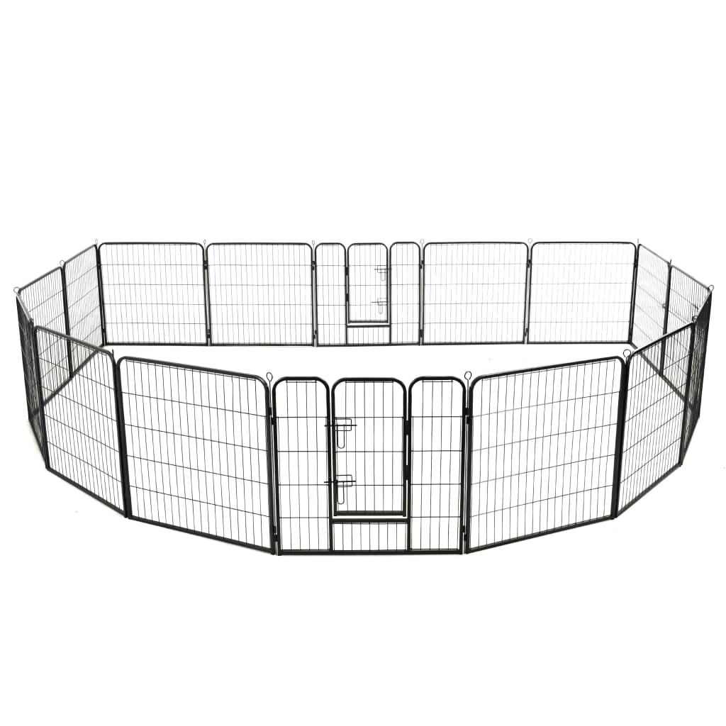 Vidaxl Hundelauf mit 16 Paneele 80 x 80 cm Stahl schwarz