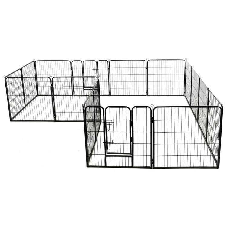 Vidaxl Hundelauf mit 16 Paneele 80 x 80 cm Stahl schwarz