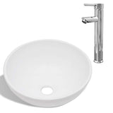 Vidaxl Badezimmer Waschbecken mit Mischungshahn rund Keramikweiß - afbeelding 2