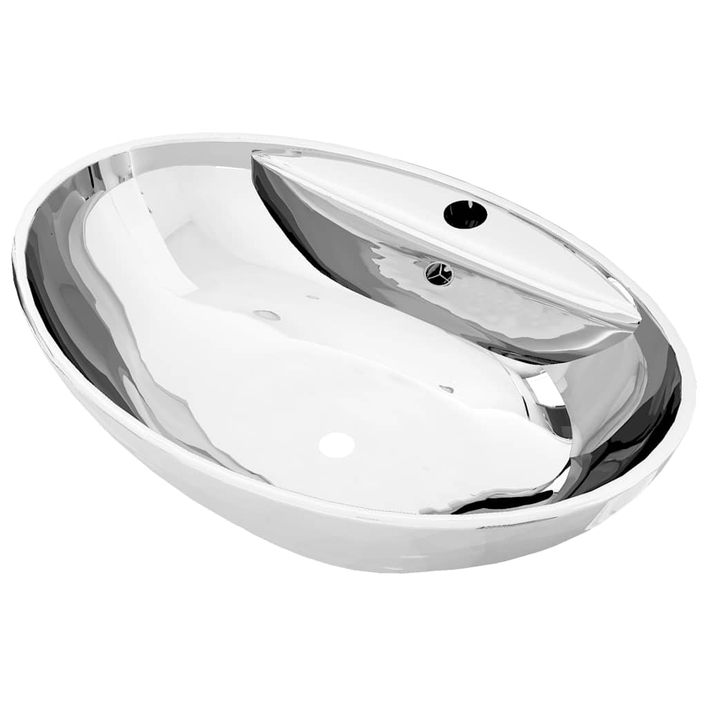 VIDAXL WASHBAIN mit Landung 58,5 x 39 x 21 cm Keramik Silber gefärbt