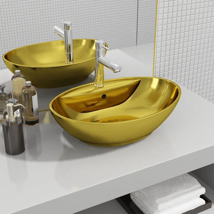 VIDAXL WASHBAIN mit Landung 58,5x39x21 cm Keramik Gold gefärbt