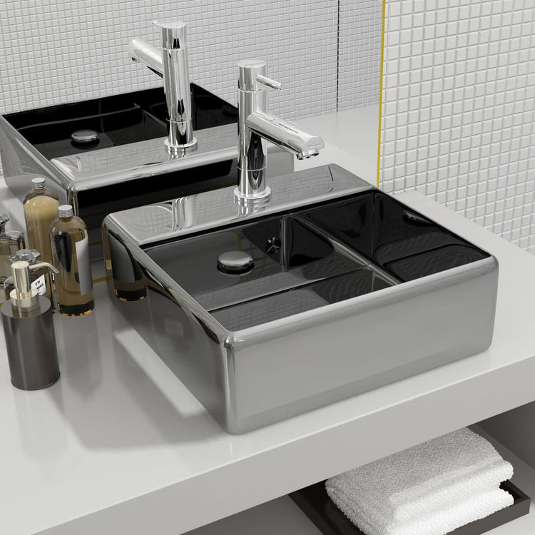 VIDAXL WASHBAIN mit Landung 41x41x15 cm Keramik Silberfarbe