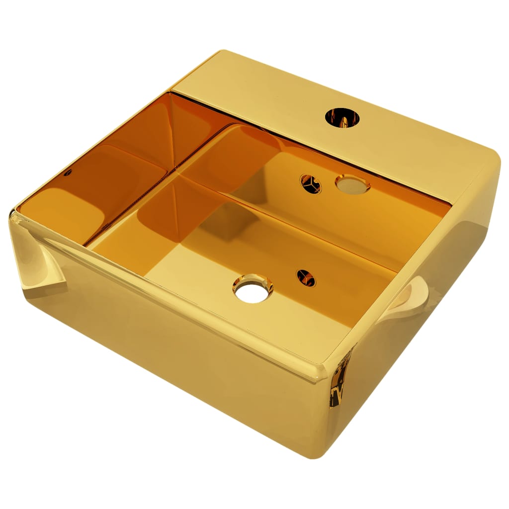 Vidaxl -Waschbecken mit Landung 41x41x15 cm Keramik Gold gefärbt