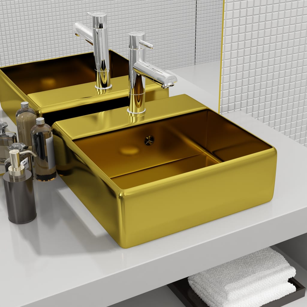 Vidaxl -Waschbecken mit Landung 41x41x15 cm Keramik Gold gefärbt