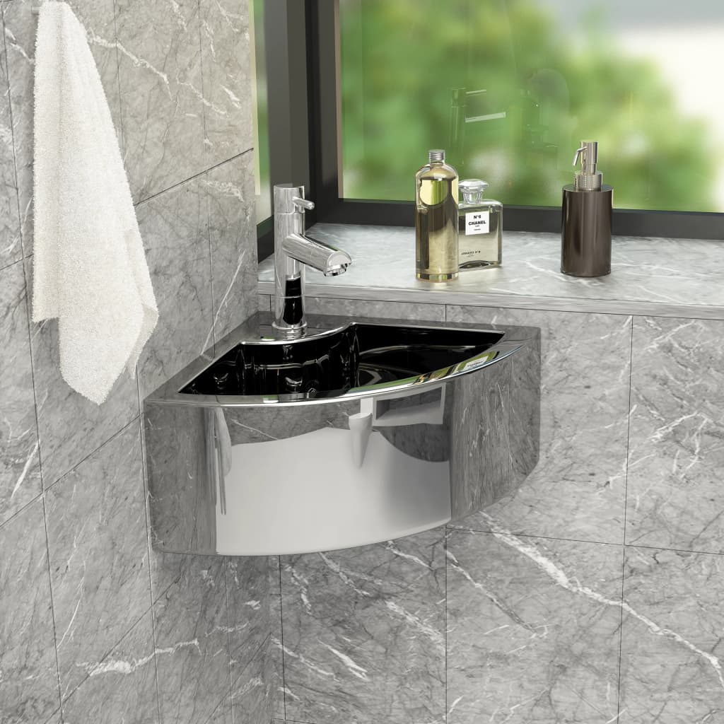 VIDAXL WASHBAIN mit Landung 45x32x12,5 cm Keramik Silber gefärbt