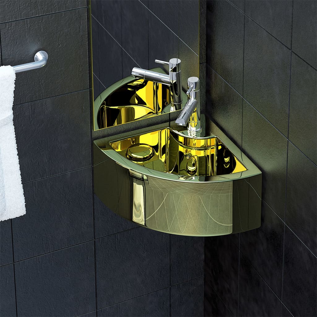 Vidaxl -Waschbecken mit Landung 45x32x12,5 cm Keramik Gold gefärbt