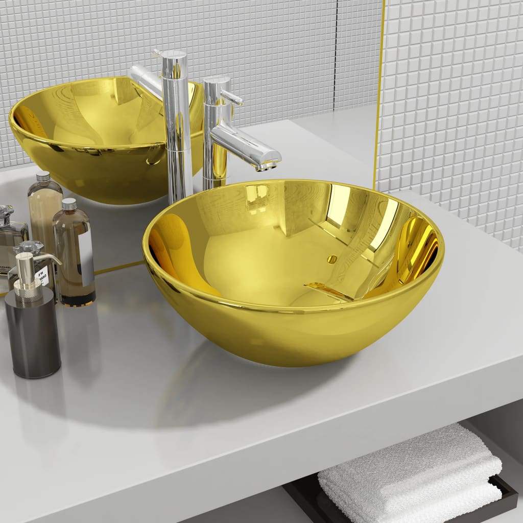 VIDAXL WASHBAIN 32,5 x 14 cm Keramik Gold gefärbt