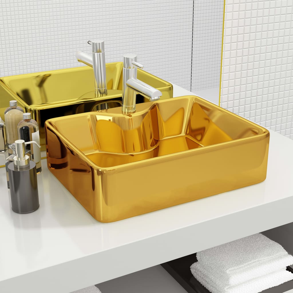 VIDAXL WASHBAIN mit TAP -Loch 48x37x13,5 cm Keramik Gold gefärbt