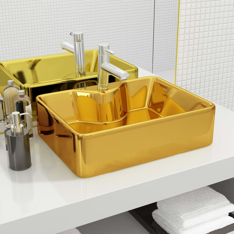 VIDAXL WASHBAIN mit TAP -Loch 48x37x13,5 cm Keramik Gold gefärbt