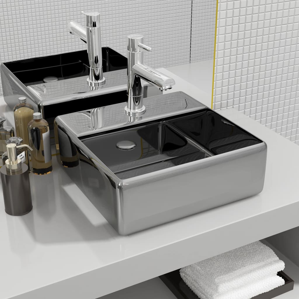 Vidaxl -Waschbecken mit Kranloch 38x30x11.5 cm Keramik Silber gefärbt