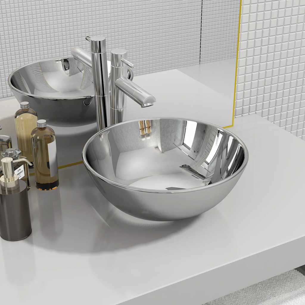 VIDAXL WASHBAIN 28x10 cm Keramik Silberfarbe