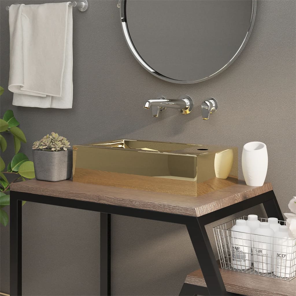 Vidaxl -Waschbecken mit Landung 49x25x15 cm Keramik Gold gefärbt