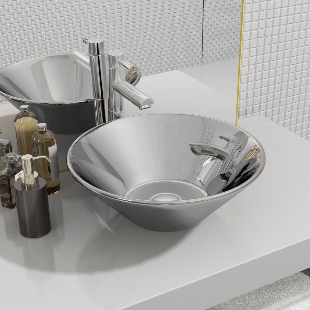 VIDAXL WASHBAIN 42 x 14 cm Keramik Silberfarbe