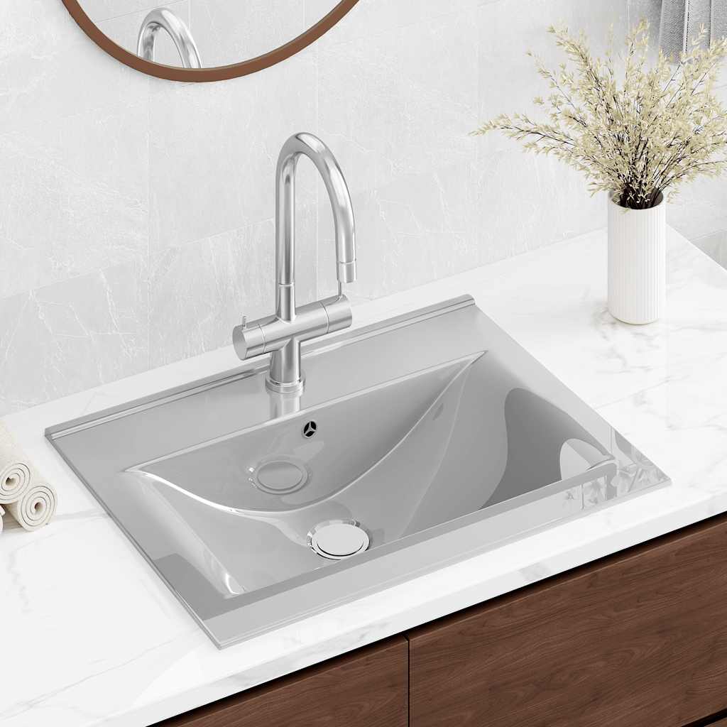 Vidaxl -Waschbecken mit Landung 60x46x16 cm Keramik Silber gefärbt