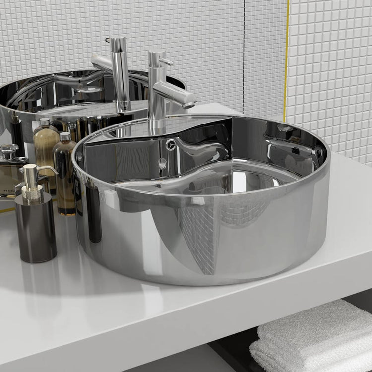 VIDAXL -WASHBAIN mit Landung 46,5 x 175,5 cm Keramik Silber gefärbt