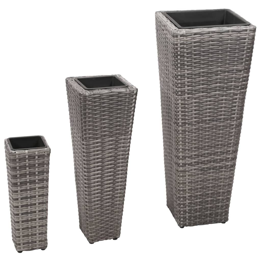 VIDAXL -Pflanzer erhöhten 3 St. Poly Rattan Gray