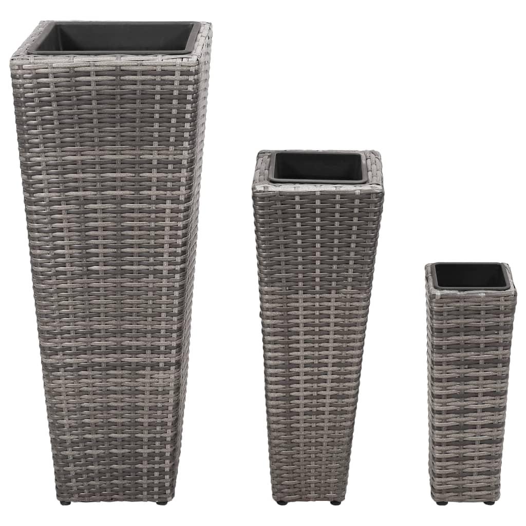 VIDAXL -Pflanzer erhöhten 3 St. Poly Rattan Gray