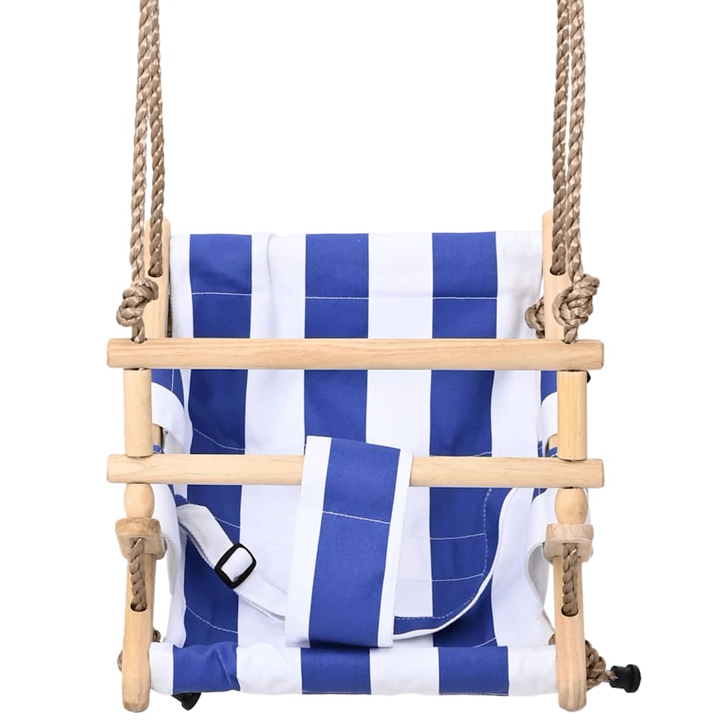 vidaXL Babyschaukel mit Sicherheitsgurt Baumwolle Holz Blau