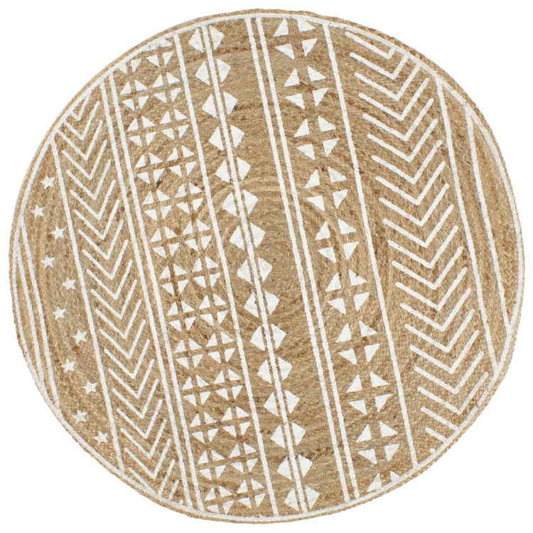 Vidaxl Teppich handgefertigt mit weißem Druck 120 cm Jute