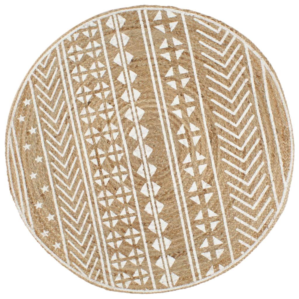 Vidaxl Teppich handgefertigt mit weißem Druck 150 cm Jute