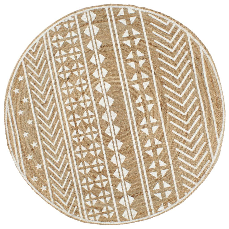 Vidaxl Teppich handgefertigt mit weißem Druck 150 cm Jute