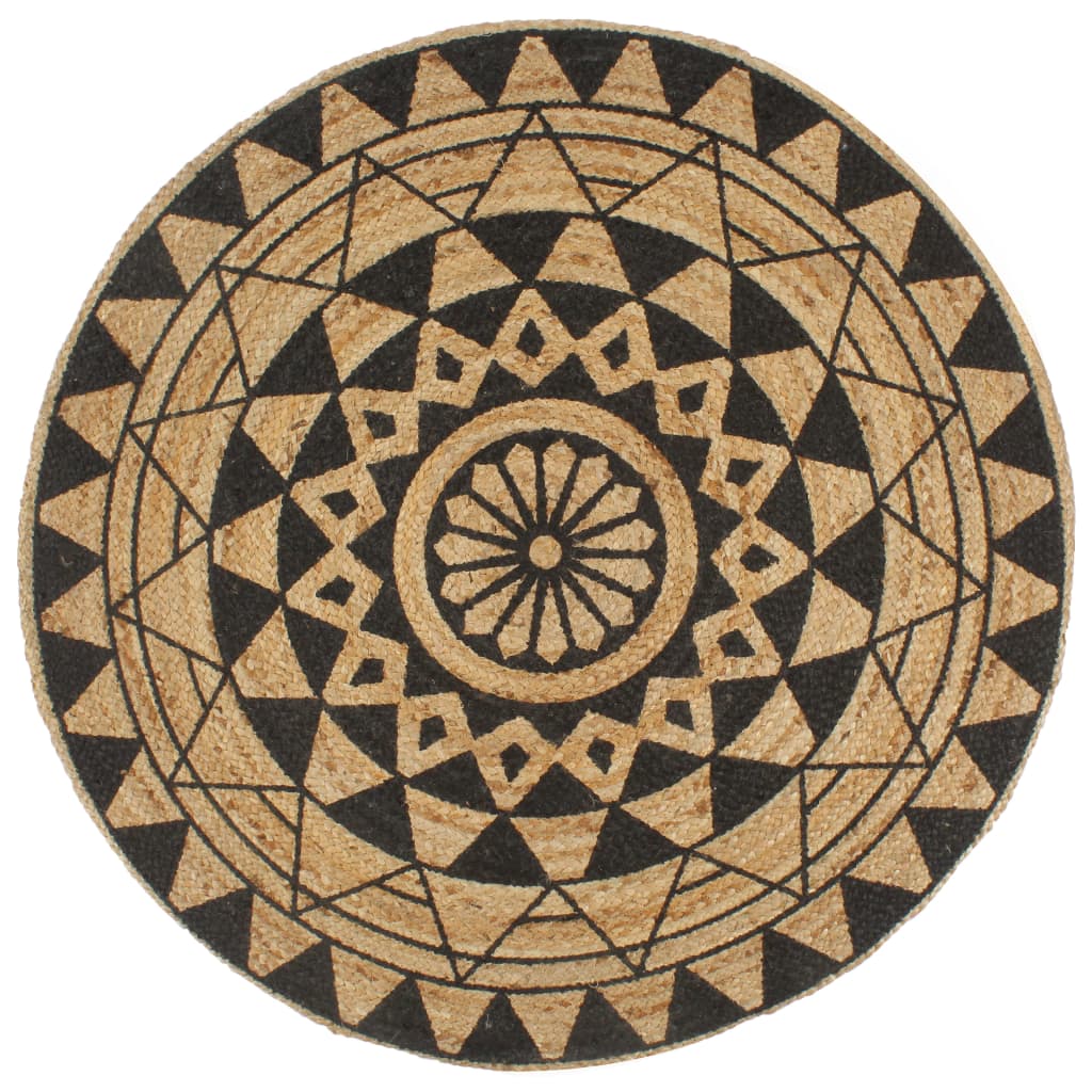 Vidaxl Teppich handgefertigt mit schwarzem Druck 90 cm Jute
