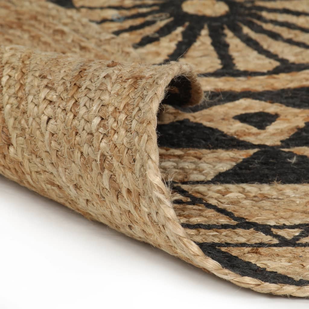 Vidaxl Teppich handgefertigt mit schwarzem Druck 90 cm Jute
