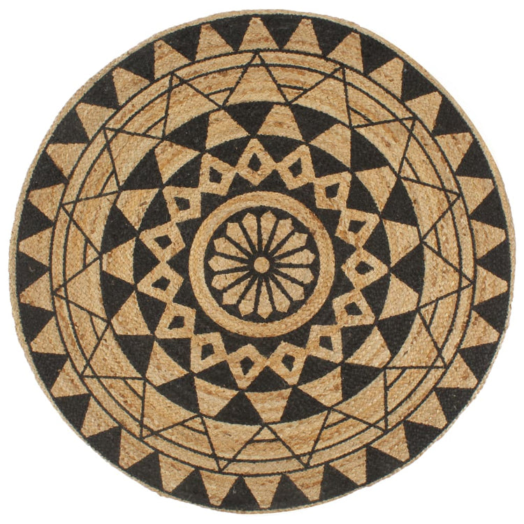 Vidaxl Teppich handgefertigt mit schwarzem Druck 120 cm Jute