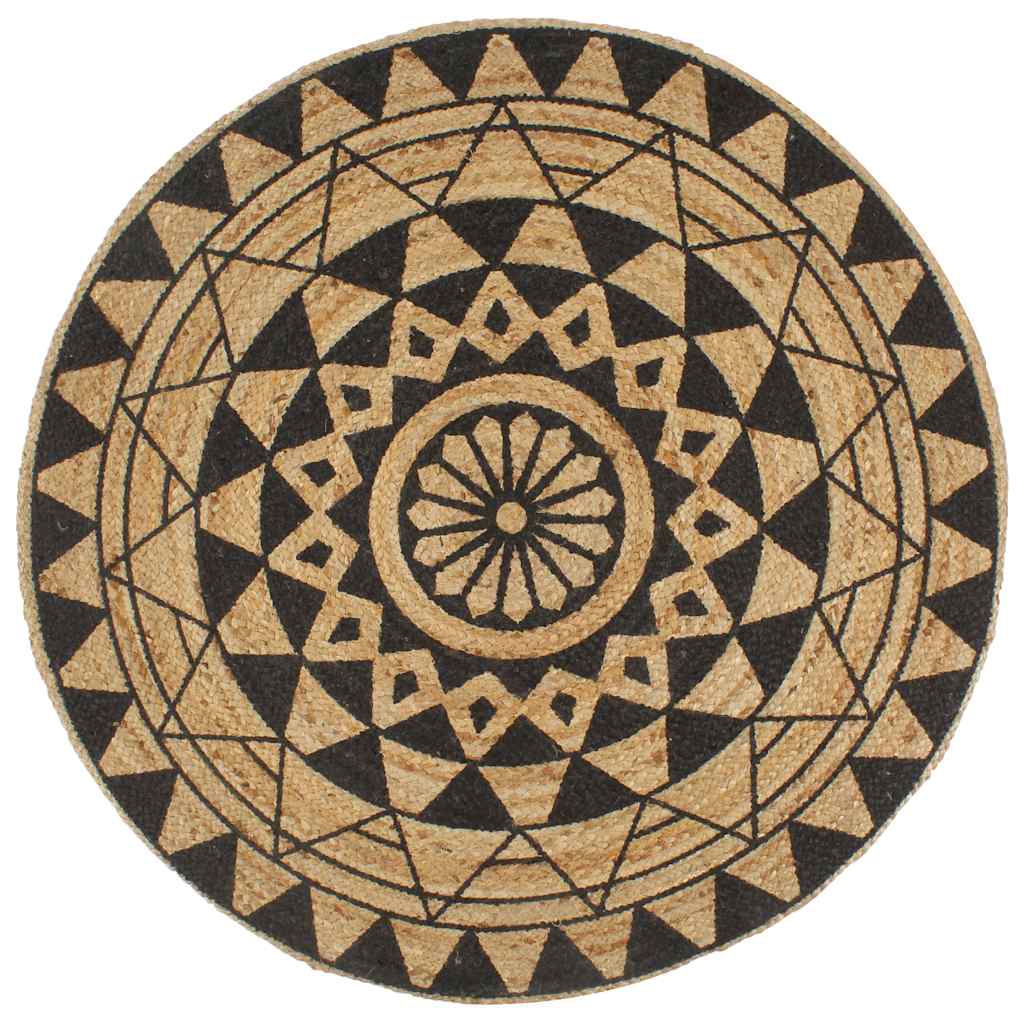Vidaxl Teppich handgefertigt mit schwarzem Druck 150 cm Jute