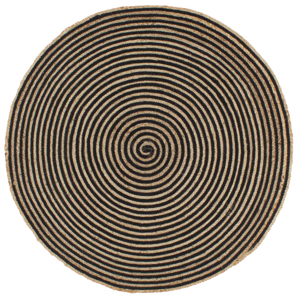 Vidaxl Teppich handgefertigt mit Spiraldesign 120 cm Jute Schwarz