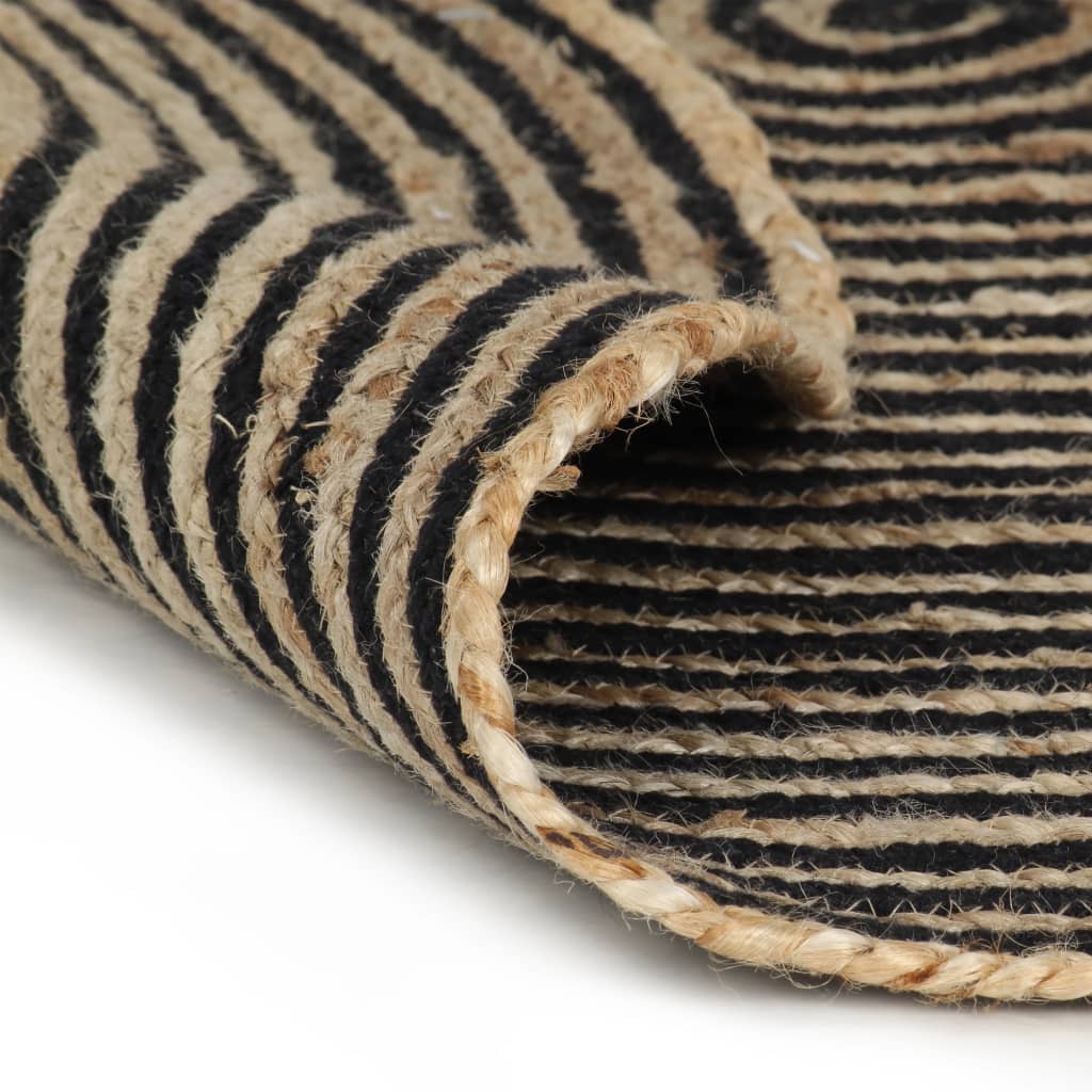 Vidaxl Teppich handgefertigt mit Spiraldesign 120 cm Jute Schwarz
