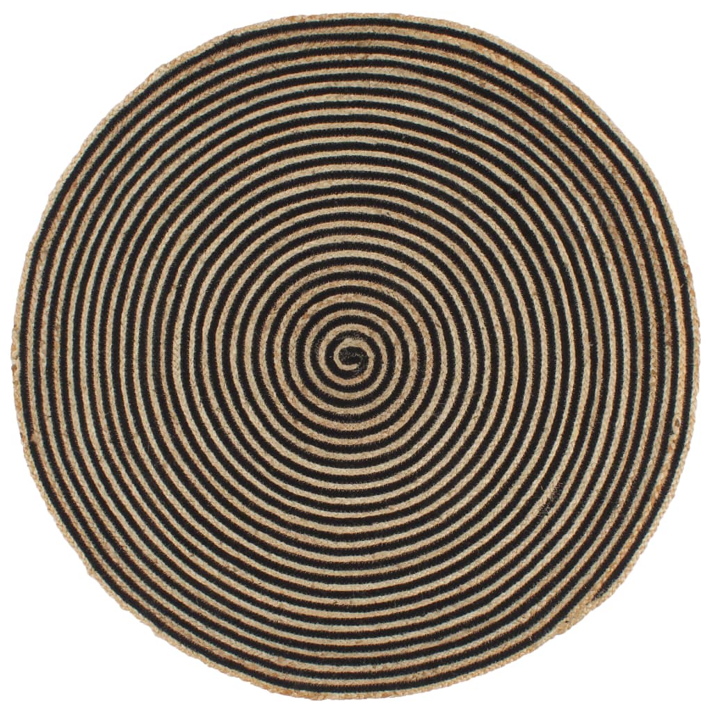 Vidaxl Teppich handgefertigt mit Spiraldesign 150 cm Jute Schwarz