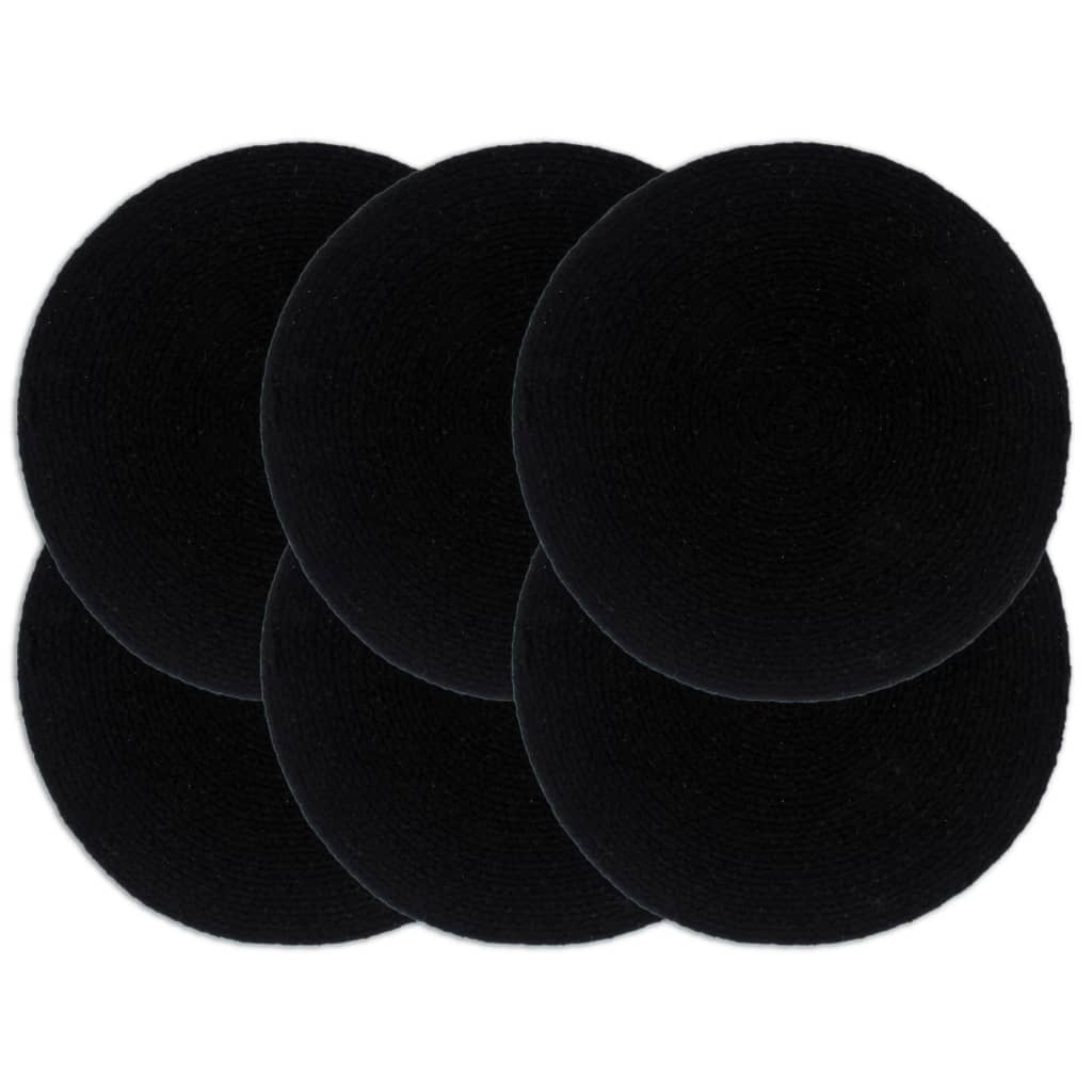 Vidaxl -Placemats 6 Sts rund 38 cm Baumwollschaltschwarz schwarz