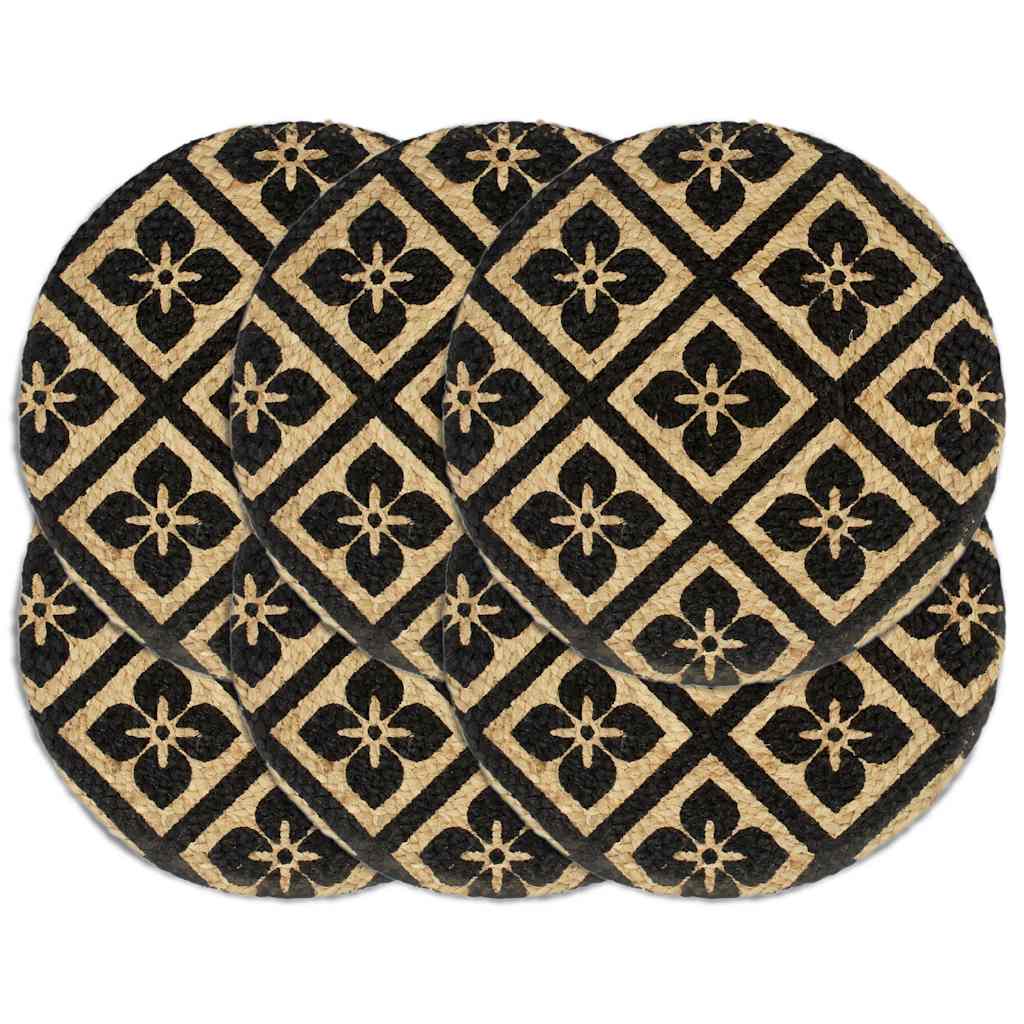 Vidaxl -Taschen 6 Sts rund 38 cm Jute Schwarz