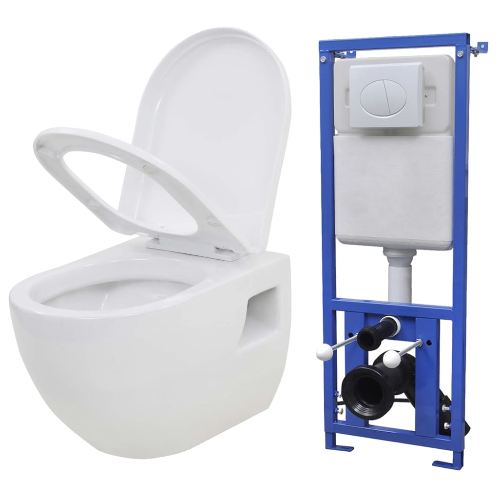 Vidaxl hängende Toilette mit verstecktem Zisternkeramikweiß