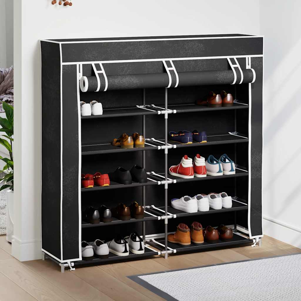 Vidaxl -Schuhschrank mit Abdeckung 115x28x110 Stoff schwarz