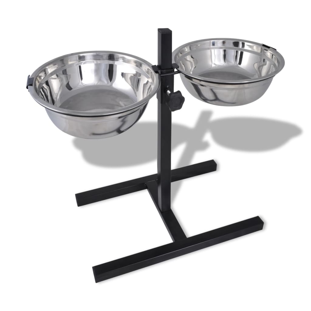 VIDAXL Einstellbare Doppelhundkatzen -Vorschubbox (2 x 1,6 l Edelstahlbacken)