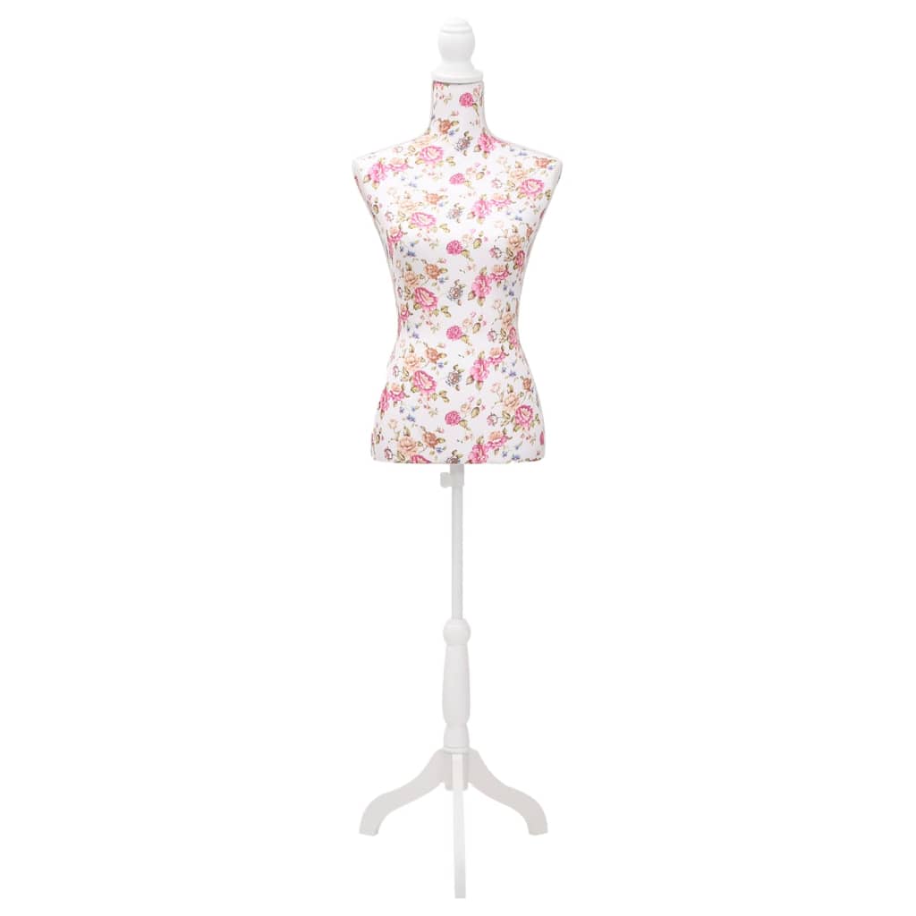 Vidaxl Estalage Doll Torso Frau Baumwoll weiß mit Rosendruck