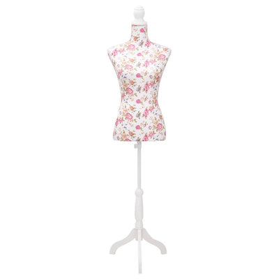 Vidaxl Estalage Doll Torso Frau Baumwoll weiß mit Rosendruck