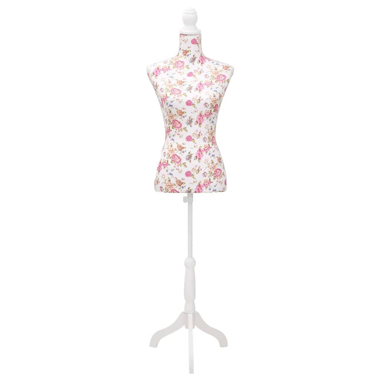Vidaxl Estalage Doll Torso Frau Baumwoll weiß mit Rosendruck